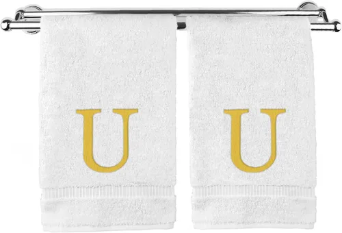 Miniatura 194 de Toalla de mano monogramada, regalo personalizado, juego de 2 - Toalla bordada con letra de bloque dorada - Extra absorbente 100% algodón turco