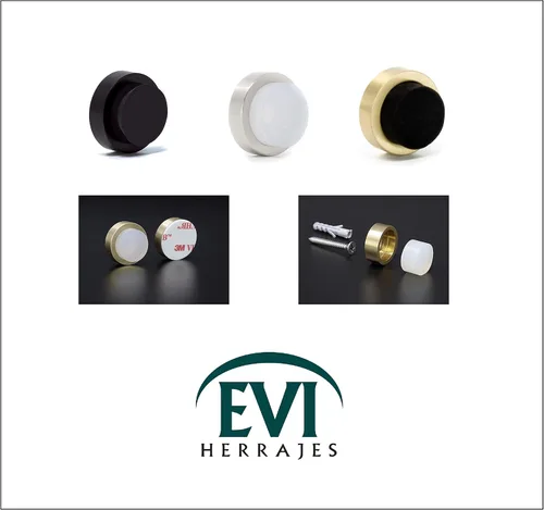 Miniatura 9 de EVI Herrajes Tope de puerta de latón de pared 0.94 x 0.54 pulgadas Acabado dorado - Goma negra antigolpes Adhesivo Pequeño y discreto