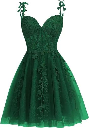 Dessiny Vestidos cortos de graduación con tirantes delgados para jóvenes, de encaje para adolescentes, vestido de tul para regreso a casa, vestidos