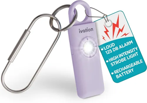 Miniatura 9 de Ivation Alarma SOS recargable personal, tamaño de bolsillo, 130 dB, sirena de seguridad de sonido y luz LED estroboscópica de pánico con mosquetón
