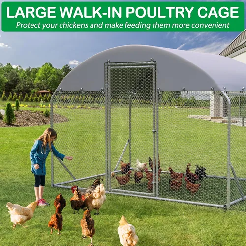 Miniatura 5 de Gallinero de metal grande, corralito con cubierta impermeable, jaula para aves de corral con techo de cúpula para exteriores, patio trasero, granja