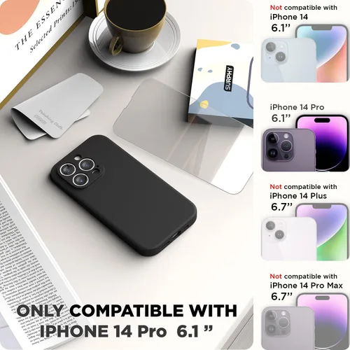 Miniatura 2 de SURPHY Funda diseñada para iPhone 14 Pro con protector de pantalla, (protección de cámara y forro de microfibra suave), funda de silicona líquida