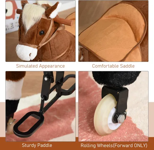 Miniatura 6 de Qaba Caballo caminante para niños con ruedas fáciles de rodar, cuerpo suave y abrazable y un tamaño grande para niños de 5 a 16 años