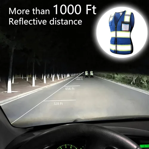 Miniatura 5 de Chaleco de seguridad reflectante de alta visibilidad para hombres y mujeres con bolsillos y cremallera frontal, cumple con los estándares ANSI/ISEA