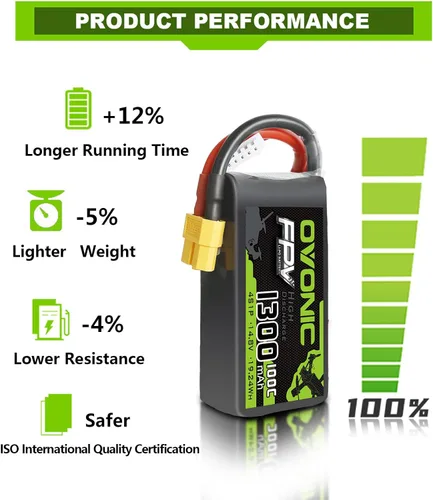 Miniatura 4 de OVONIC 4s Lipo Battery 100C 1300mAh 14.8V Lipo Batería con conector XT60 para RC FPV Racing Drone Quadcopter (2 paquetes)