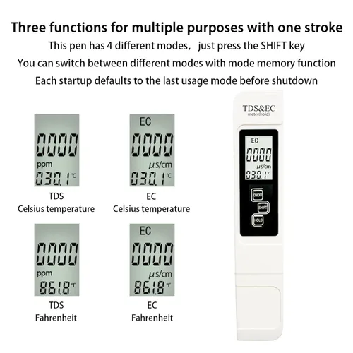 Miniatura 2 de Medidor digital de agua 4 en 1 TDS 2025 – Medidor TDS EC y temperatura (°C, °F) preciso y fiable – 0-9999ppm – Pruebas profesionales para agua