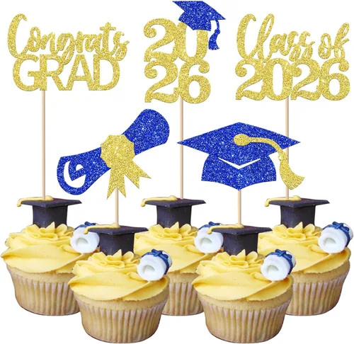 Miniatura 46 de Paquete de 24 adornos para cupcakes de clase 2025 con purpurina 2025 para diploma de graduación 2025 para cupcakes temáticos de graduación 2025
