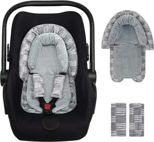 Inserto de asiento de automóvil para bebé, soporte para la cabeza y el cuerpo del asiento de automóvil con 2 almohadillas para correa, cojín ultra