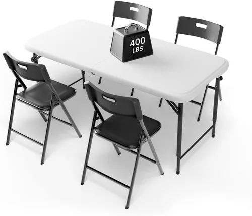 Juego de mesa plegable de 4 pies con 4 sillas plegables, mesa resistente de 400 libras y sillas de 330 libras, paquete de muebles plegables