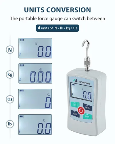 Miniatura 2 de 5N Medidor de fuerza digital Push Pull Tester portátil con estuche Auto Backlit LCD Large Screen Auto Power Off Units N/LB/Kg/Oz High Precision