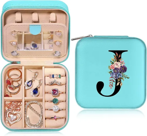 Joyeros para mujer, joyero azul, caja organizadora de joyas personalizada, caja de joyería pequeña de artículos esenciales de viaje, joyero de viaje