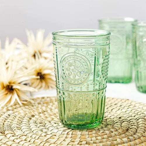 Miniatura 3 de Bormioli Rocco Romántico juego de 4 vasos enfriadores, 16 onzas, cristal de color, verde pastel, hecho en Italia.
