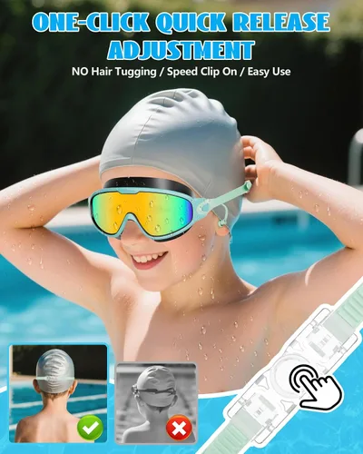 Miniatura 5 de Aegend Nuevo paquete de 2 gafas de natación de visión amplia para niños, gafas antivaho/anti-UV sin fugas con tapones para los oídos para niños de 3