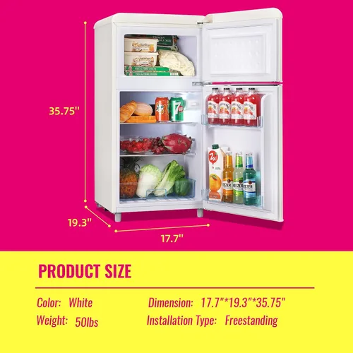 Miniatura 7 de DEMULLER - Refrigerador retro mini de 3.5 pies cúbicos, refrigerador pequeño con congelador superior, refrigerador compacto de tamaño para Blanco