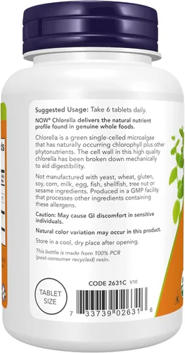 Miniatura 3 de NOW Foods Suplementos, Clorela orgánica de 500 mg con clorofila natural, beta-caroteno, carotenoides mixtos, vitamina C, hierro y proteína, 200