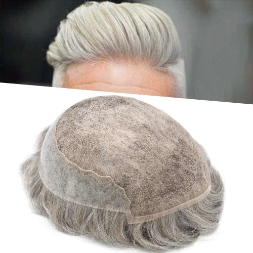 Miniatura 68 de Mens Toupee Human Hair Replacement System Swiss Lace Toupee For Men Hair Piece Protesis Capilar Mens Hairpiece 5X7#1 Jet Black 120% Density
