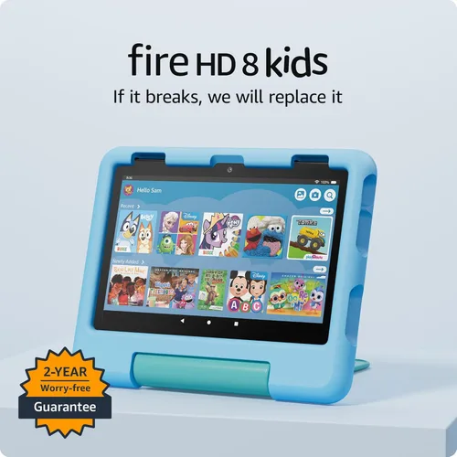 Tablet Amazon Fire HD 8 Kids (últ. modelo), de 3 a 7 años. Con brillante pantalla HD de 8″. Contenido exclusivo sin publicidad, control parental y