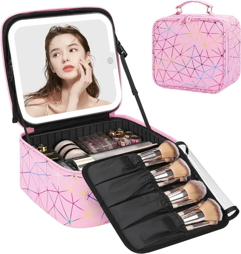 Miniatura 27 de Relavel Estuche de maquillaje con espejo LED, 01-Negro, Bolsa de maquillaje de viaje con espejo LED para niñas