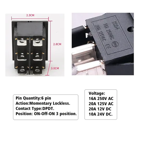 Miniatura 3 de 3 unids momentánea polaridad inversa interruptor DC 12V 20A Motor Control DPDT 6 Pin 3 posiciones (ON) - Apagado (ON) reinicio automático de barco