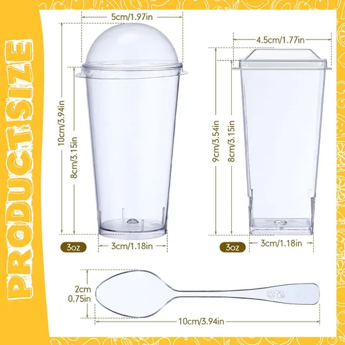 Miniatura 2 de Nuogo - Paquete de 100 mini tazas de postre de 3 onzas con tapas y cucharas, vasos cuadrados de plástico transparente, recipientes desechables