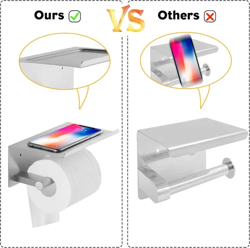 Miniatura 4 de Soporte de papel higiénico con estante, soporte adhesivo montado en la pared para baño, soporte para rollo de pañuelos con estante de almacenamiento