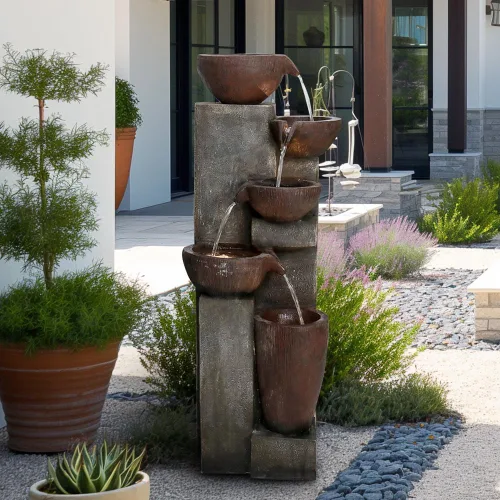 Miniatura 8 de Naturefalls Fuente de agua y cascadas para exteriores de 39.7 pulgadas de alto, fuente de jardín grande con luces LED, 5 niveles en cascada, fuentes