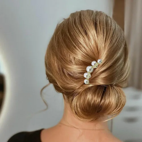 Miniatura 6 de Paquete de 4 horquillas para el cabello retorcidas de perlas, peines laterales en forma de U de perlas, palillos de pelo de 4 puntas, pinzas