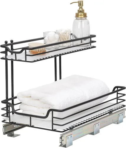 Miniatura 16 de Household Essentials Organizador deslizante de dos niveles de acero blanco con forros de plástico