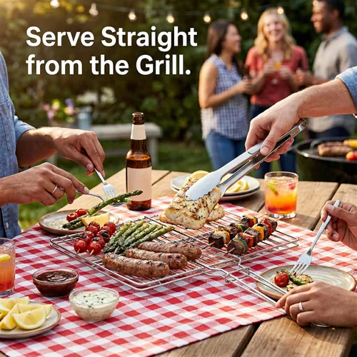 Miniatura 10 de Cesta de acero inoxidable para barbacoa al aire libre, rejilla de parrilla con cerradura resistente para pescado, verduras, carne, camarones, carne