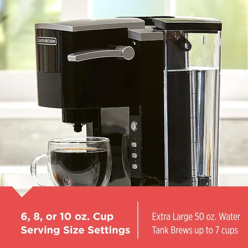 Miniatura 6 de BLACK+DECKER Cafetera K-Cup familiar de una sola porción: depósito de agua grande de 50 onzas, compatibilidad versátil para café molido y K-Cup