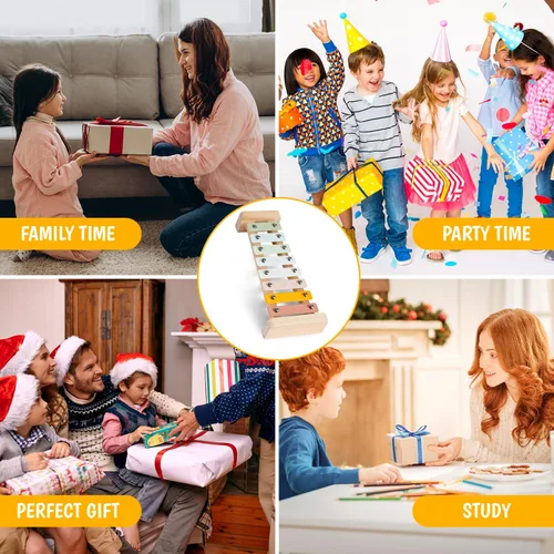 Miniatura 5 de Stoie's Xilófono de madera para niños y bebés, diseño amigable para niños, xilófono de 8 notas con colores de alegría afinado en C-Key con mazos