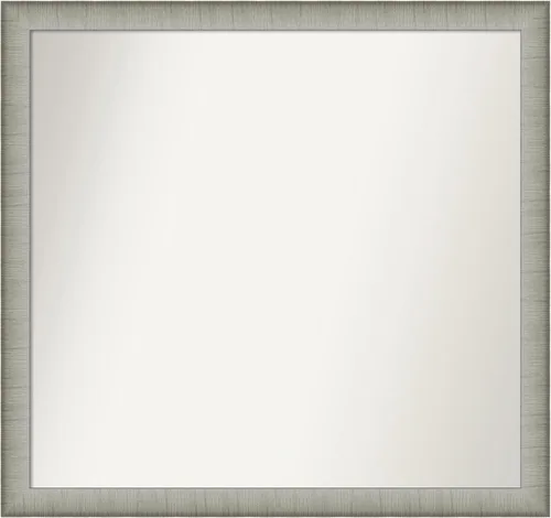 Miniatura 146 de Amanti Art Espejo de baño plateado para sobre fregadero, 25 x 25 pulgadas, espejo de tocador cuadrado estrecho de níquel cepillado, marco de madera