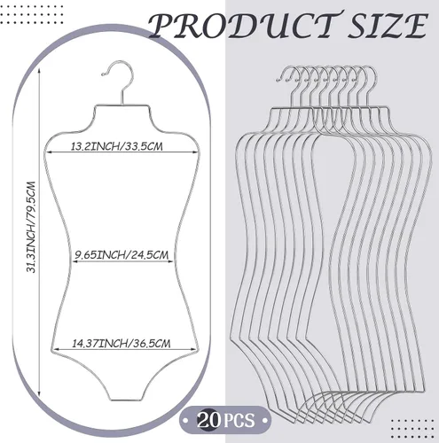 Miniatura 2 de Lounsweer Paquete de 20 perchas para traje de baño, para bikini, lencería de alambre, con forma de cuerpo completo, soporte de metal para brasieres
