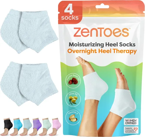 Miniatura 23 de ZenToes Calcetines hidratantes para tratamiento de talón agrietado, vitamina E, calcetines de talón con infusión de aceite de oliva y aceite de Azul
