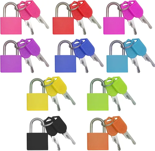 Miniatura 8 de Bonsicoky Paquete de 6 cerraduras para maleta con llaves, candados metálicos multicolor para equipaje, mini candados con llave para maleta, mochila