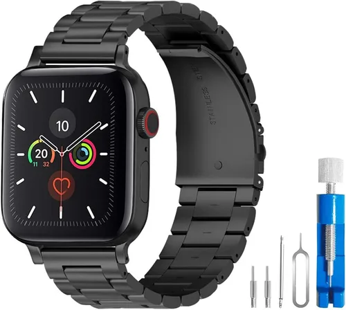 Miniatura 3 de Correas de metal compatibles con Apple Watch de 41 mm, 40 mm, 38 mm, correa de cadena de acero inoxidable elegante para mujeres iWatch Series Negro