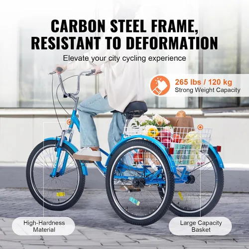 Miniatura 6 de VEVOR - Triciclo plegable para adultos, triciclos plegables para adultos, bicicleta de crucero de 3 ruedas con cesta grande y asiento ajustable