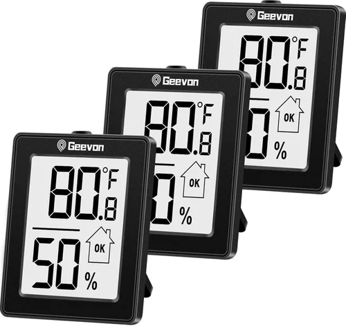 Geevon Higrómetro Digital, paquete de 3 termómetros para interiores, medidor de temperatura y humedad para habitación con batería, indicador digital