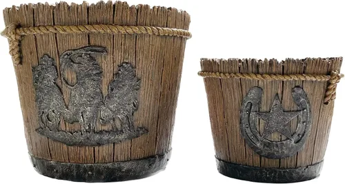 Miniatura 5 de Macetas de resina retro de herradura de vaquero occidental con agujeros de drenaje, decoración del hogar al aire libre (juego de 2) Agujeros