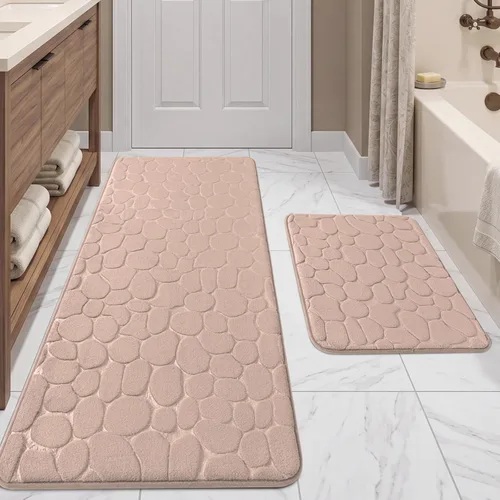 Miniatura 17 de YIHOUSE Juego de 2 tapetes de baño de espuma viscoelástica, antideslizantes, absorbentes de agua, lavables, para fregadero, inodoro y suelo Negro