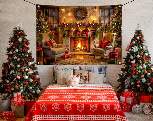 Miniatura 5 de Fondos de Navidad de 94.4 x 70.8 pulgadas, telón de fondo de fotografía de Navidad, telón de fondo de chimenea, fondo de Navidad para fotografía