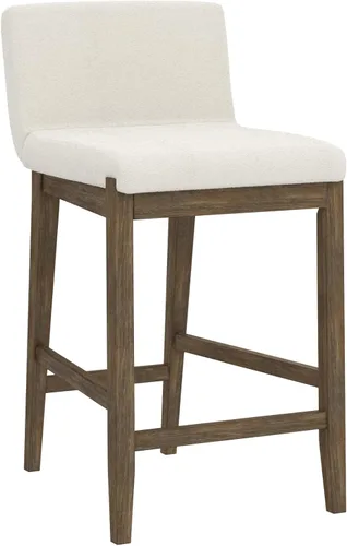 Miniatura 7 de Nathan James - Gracie - Moderno taburete alto con respaldo, silla alta tapizada con lino texturizado natural y patas de madera cepillada - Marrón