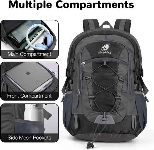 Miniatura 5 de Mochila de senderismo pequeña de 25 L con correa para el pecho para hombres y mujeres, mochila de viaje impermeable, mochila de viaje ligera Negro