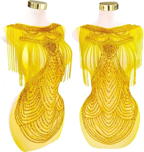 Miniatura 10 de Parches de cristal con cuentas grandes hechos a mano con diseños de apliques de diamantes de imitación para vestido formal de baile (L10-naranja)