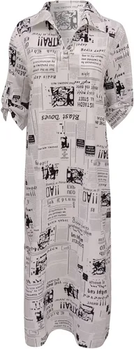 Miniatura 4 de Trilanme Impreso Vestido Casual para Mujeres Estrella Periódico Patrón V-Cuello Primavera Verano Tops Vestido Suelto Más Tamaño Vestidos