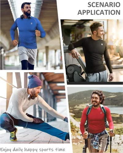 Miniatura 5 de Runhit Camisas de compresión para hombre de manga larga fresca y seca atlética, camisetas de entrenamiento para pesca y sol, mallas térmicas