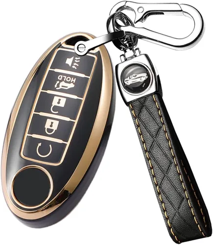 Miniatura 11 de ontto Protector de llavero de automóvil de 5 botones con llavero de TPU suave, borde dorado, guante para llaves Infiniti JX35 Q50 Q60 QX56 QX60 QX80