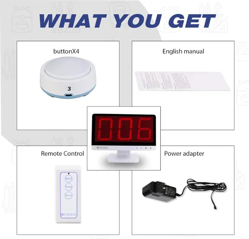 Miniatura 9 de Retekess Sistema de zumbador inalámbrico TM101, contesta zumbadores con luces y sonido, añade hasta 32 botones, 262 pies, zumbadores de programas