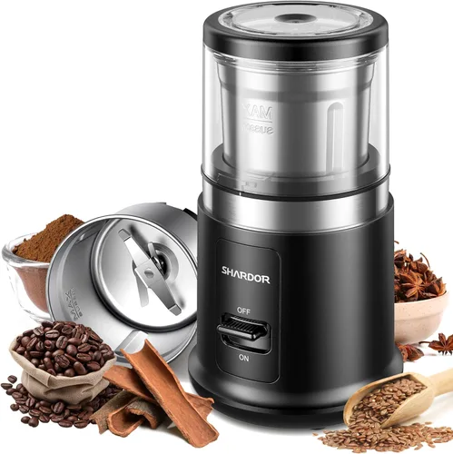 SHARDOR One Touch - Molinillo de café eléctrico, especias, hierbas, para granos de café, especias y semillas con 1 cuenco extraíble de acero Negro