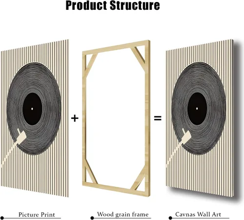 Miniatura 6 de Tocadiscos de música geométrica abstracta impresiones de mediados de siglo, arte de pared en lienzo para pared, tocadiscos de música geométrica